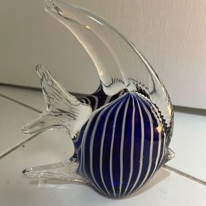 VINTAGE HAND FUSED BLUE/WHITE GLASS ANGLE FISH VINCI, by dynasty gallery, stamp